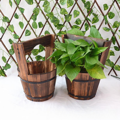 Classic garden flower pots with wood look Happy Growers