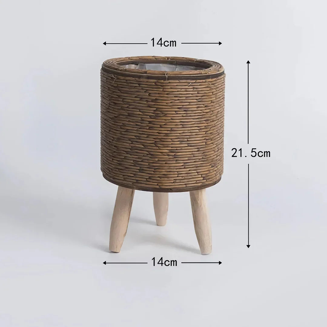 Happy Growers | Vintage Imitation Rattan Flower Stand with Wooden Legs