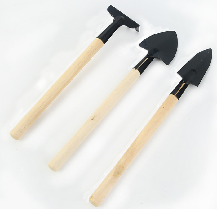 House Growers | 3-piece garden tool set with wooden handles – Handy shovel, rake, and hoe for garden maintenance