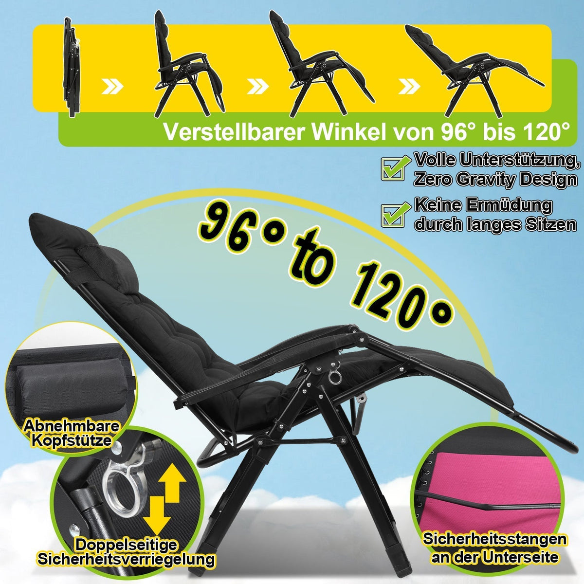 Sun Lounger Folding Deck Chair up to 200kg