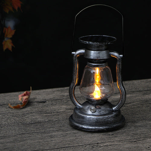 Antique-Inspired Solar LED Lantern With Glass Globe And Metal Handle