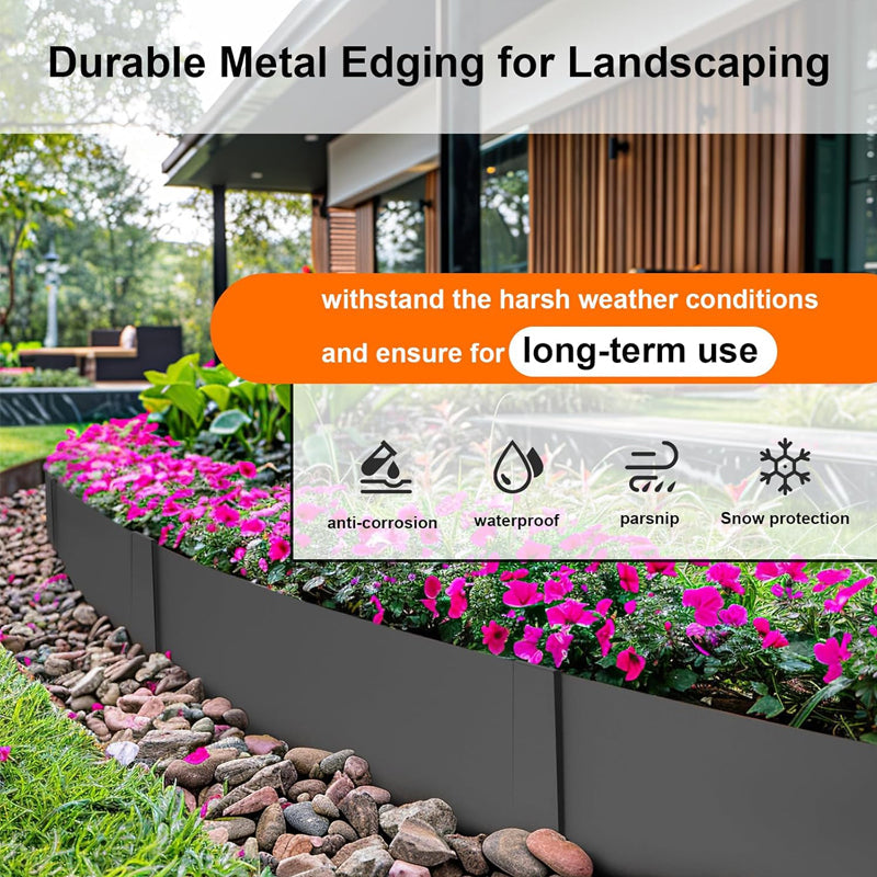 House Growers | 40" L × 6" H Steel Landscape Edging 6pcs Galvanized Steel Metal Edging with 6 Clips and Gloves
