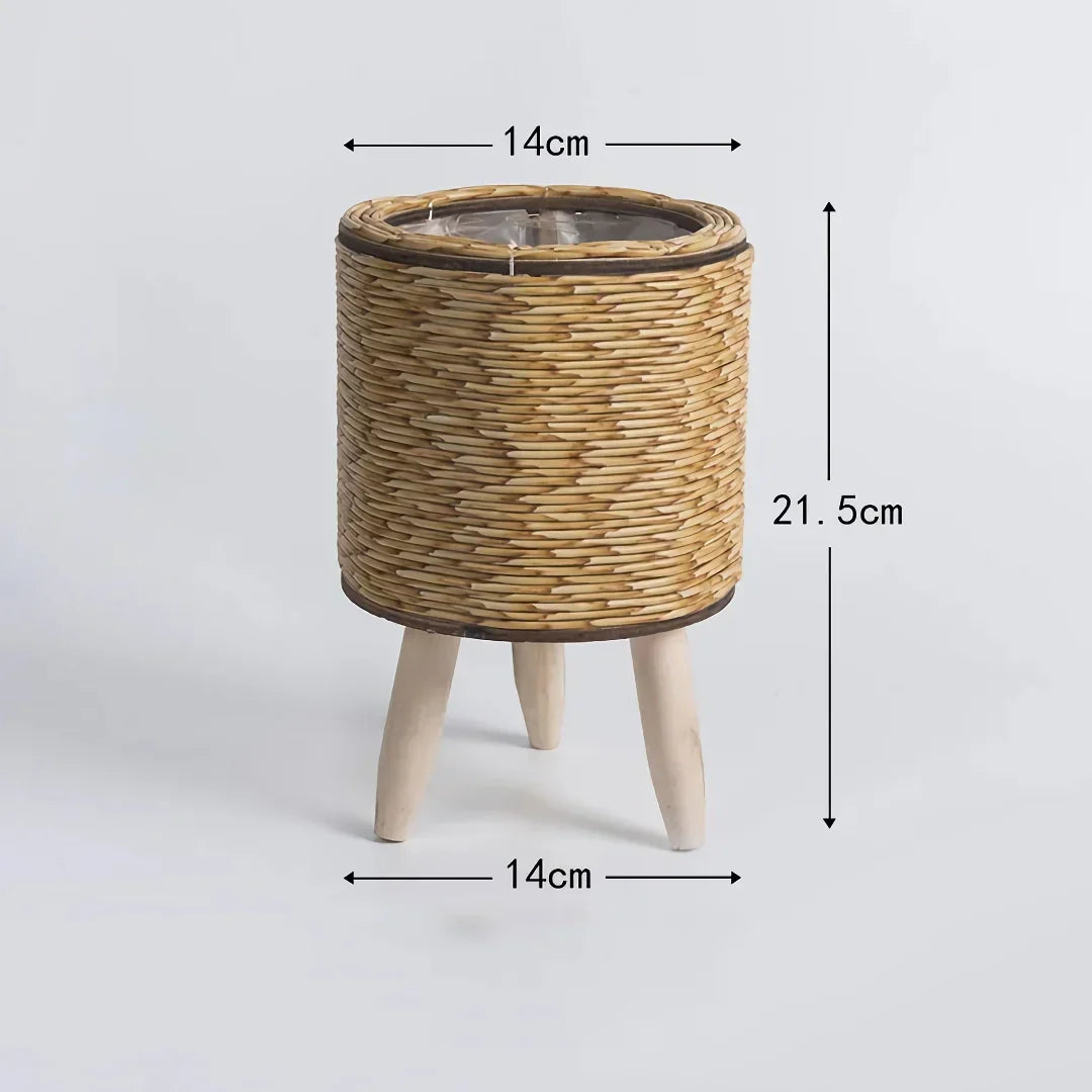 Happy Growers | Vintage Imitation Rattan Flower Stand with Wooden Legs