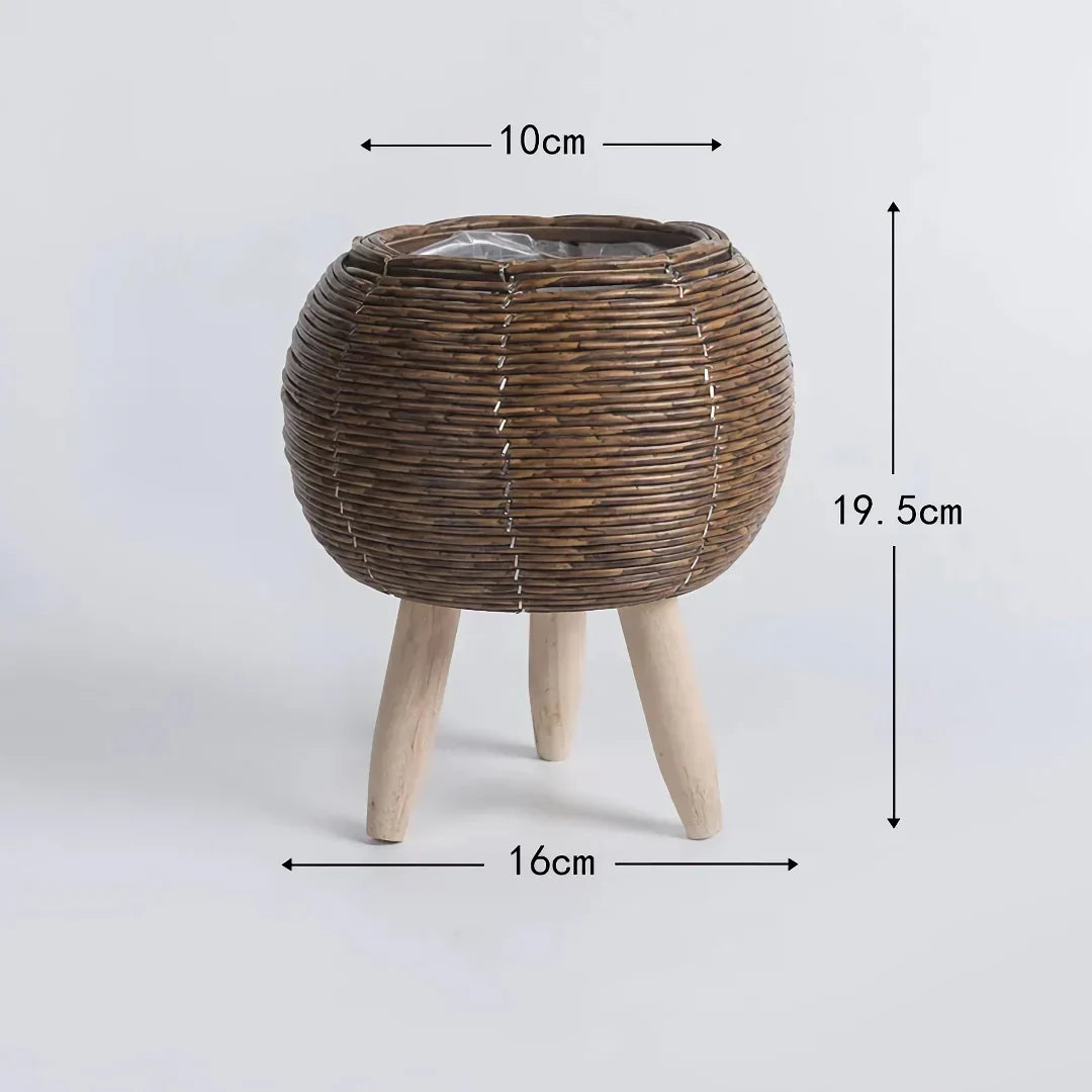 Happy Growers | Vintage Imitation Rattan Flower Stand with Wooden Legs