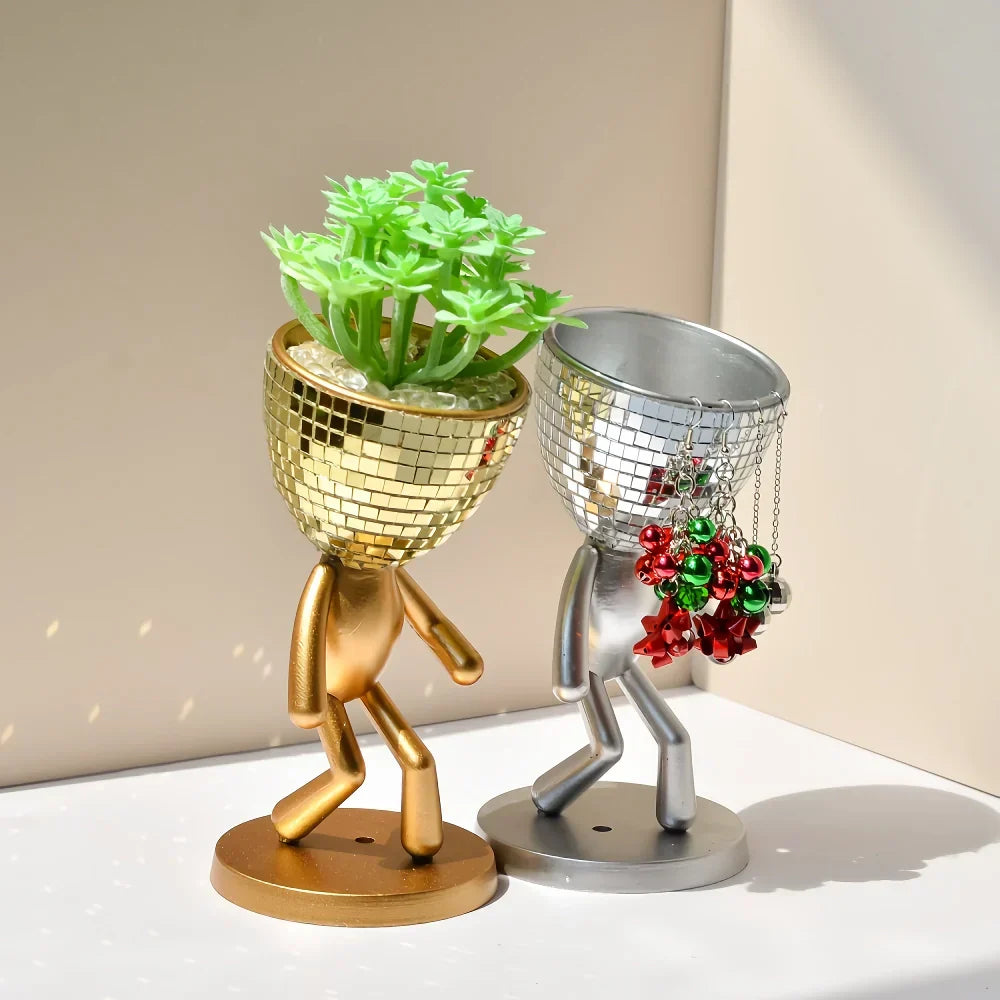 Happy Growers | Mirror Disco Walking Man Planter Pot