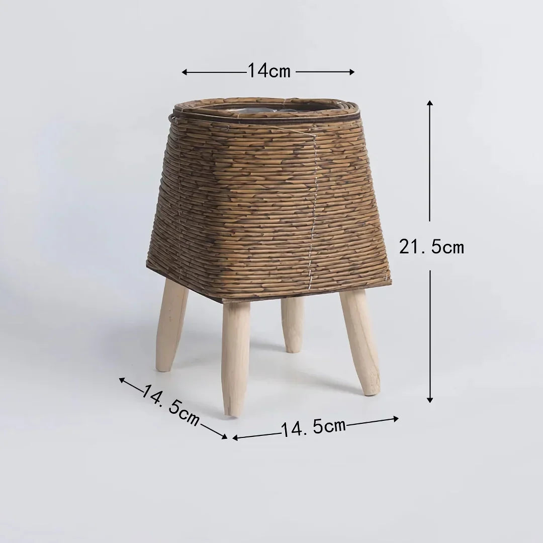 Happy Growers | Vintage Imitation Rattan Flower Stand with Wooden Legs