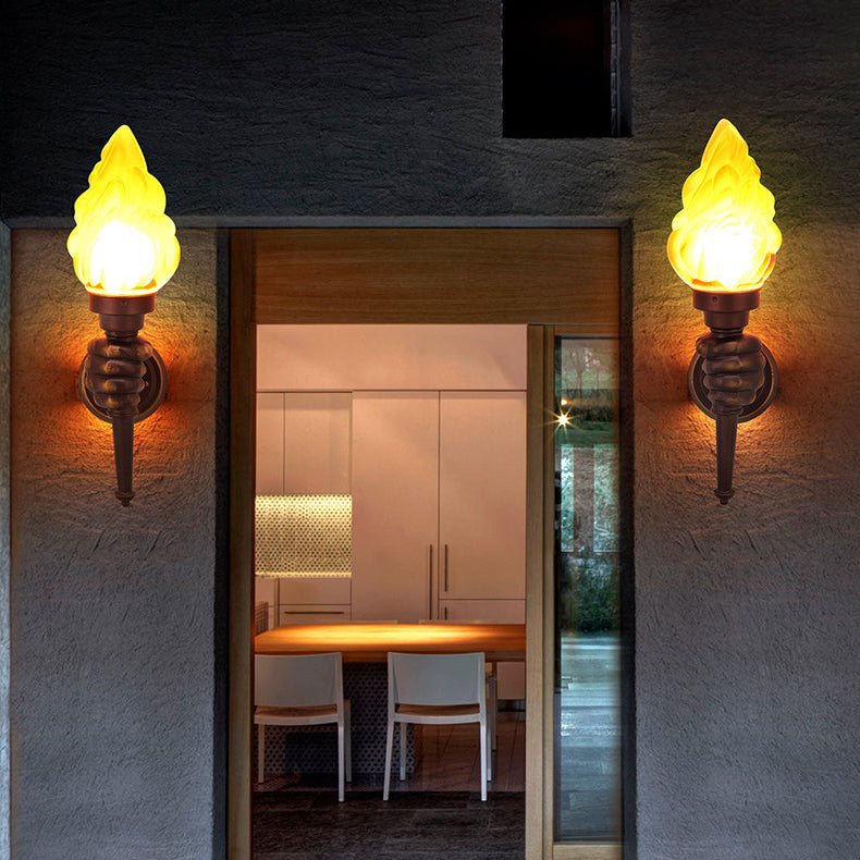 Traditional Vintage Torchbearer Shape Glass Aluminum 1-Light Wall Sconce Lamp For Outdoor Patio |