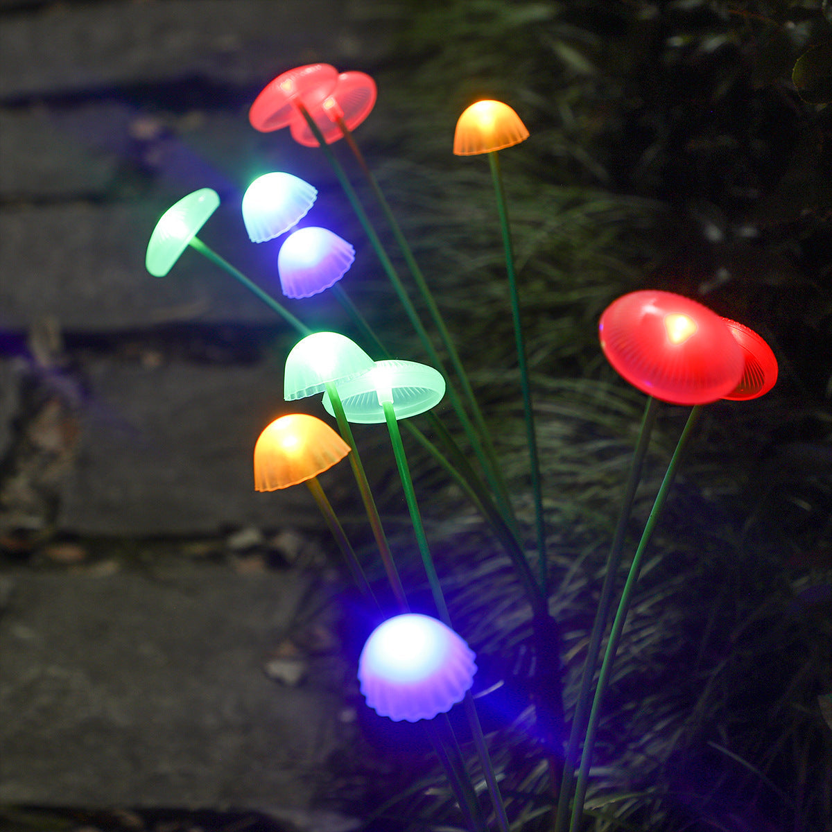 Modern Art Deco Solar Waterproof Stainless Steel Fiber Optic ABS Silica Sakura Mushroom LED Outdoor Light Landscape Lighting For Garden |