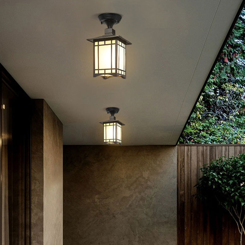 Traditional Chinese Waterproof Iron Aluminum Glass Cylinder Pergola 1-Light Semi-Flush Mount Ceiling Light Outdoor Light For Outdoor Patio |