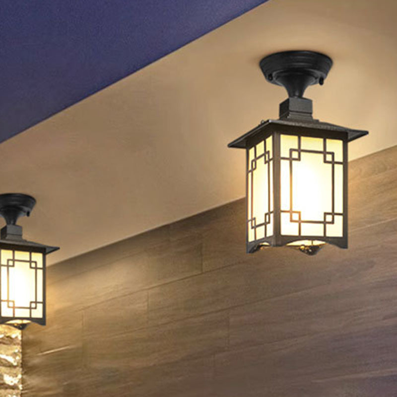 Traditional Chinese Waterproof Iron Aluminum Glass Cylinder Pergola 1-Light Semi-Flush Mount Ceiling Light Outdoor Light For Outdoor Patio |