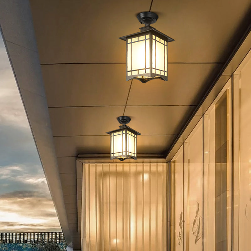 Traditional Chinese Waterproof Iron Aluminum Glass Cylinder Pergola 1-Light Semi-Flush Mount Ceiling Light Outdoor Light For Outdoor Patio |