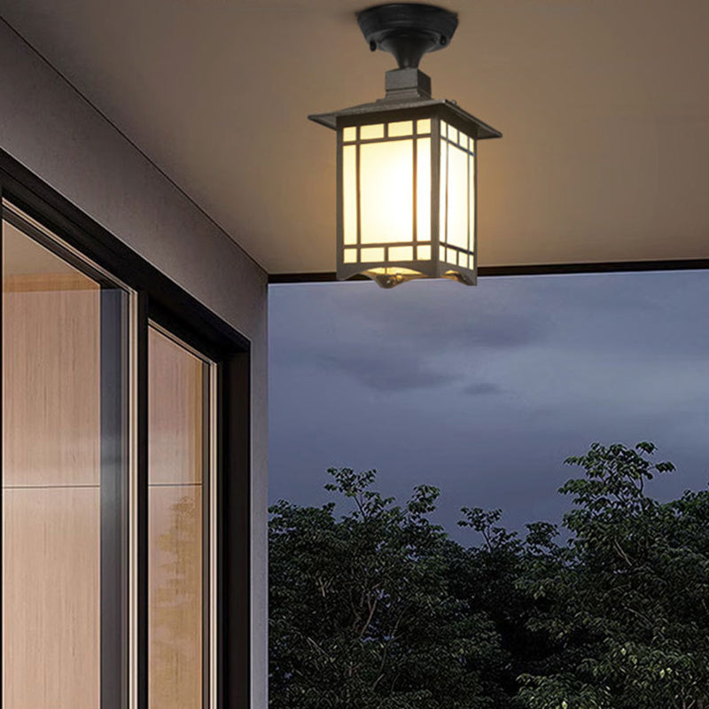 Traditional Chinese Waterproof Iron Aluminum Glass Cylinder Pergola 1-Light Semi-Flush Mount Ceiling Light Outdoor Light For Outdoor Patio |
