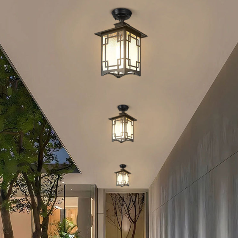 Traditional Chinese Waterproof Iron Aluminum Glass Cylinder Pergola 1-Light Semi-Flush Mount Ceiling Light Outdoor Light For Outdoor Patio |
