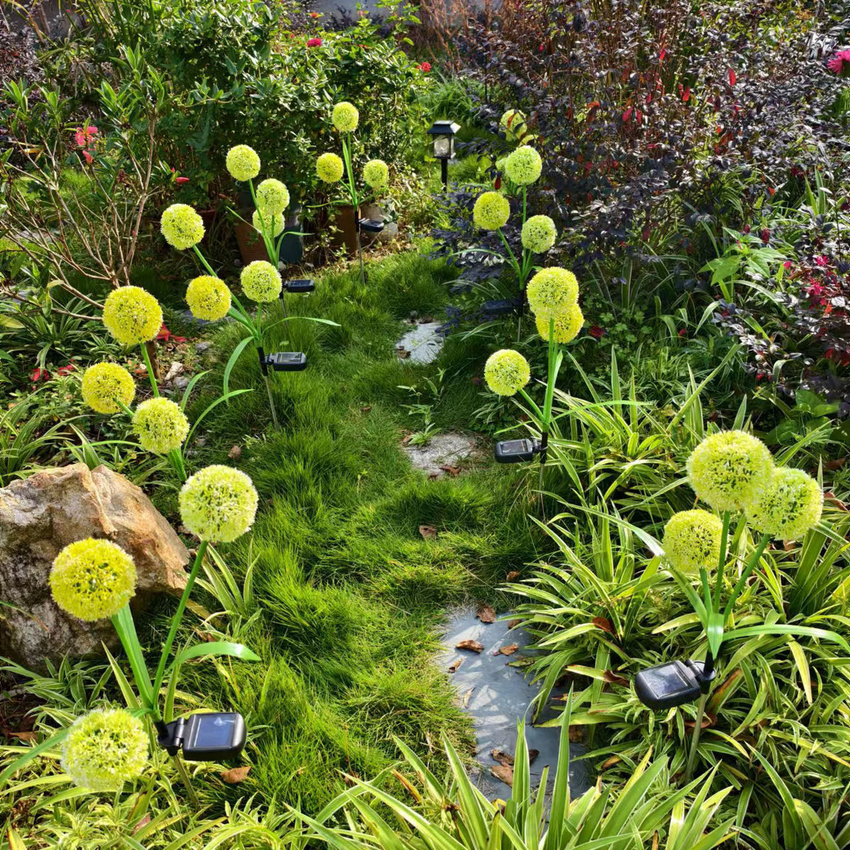 Modern Art Deco Solar Waterproof Stainless Steel ABS Copper Wire Dandelion Plant Ball Ground Plug LED Outdoor Light Landscape Lighting For Garden |