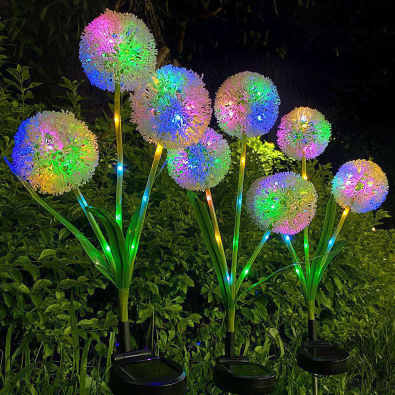 Modern Art Deco Solar Waterproof Stainless Steel ABS Copper Wire Dandelion Plant Ball Ground Plug LED Outdoor Light Landscape Lighting For Garden |