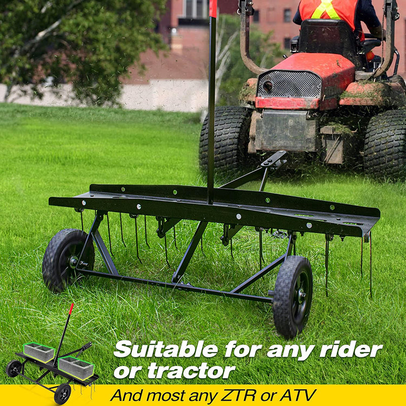 House Growers | 40 inch Tow Behind Dethatcher with 20 Spring Steel Tines Lawn Sweeper for Outdoor Yard Tools Lawn Care