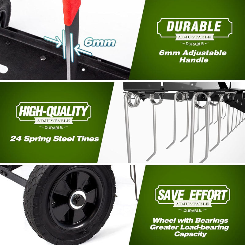 House Growers | Dethatchers 48inch Tow Behind Dethatcher with 24 Spring Steel Tines for Outdoor Yard Tools Lawn Care