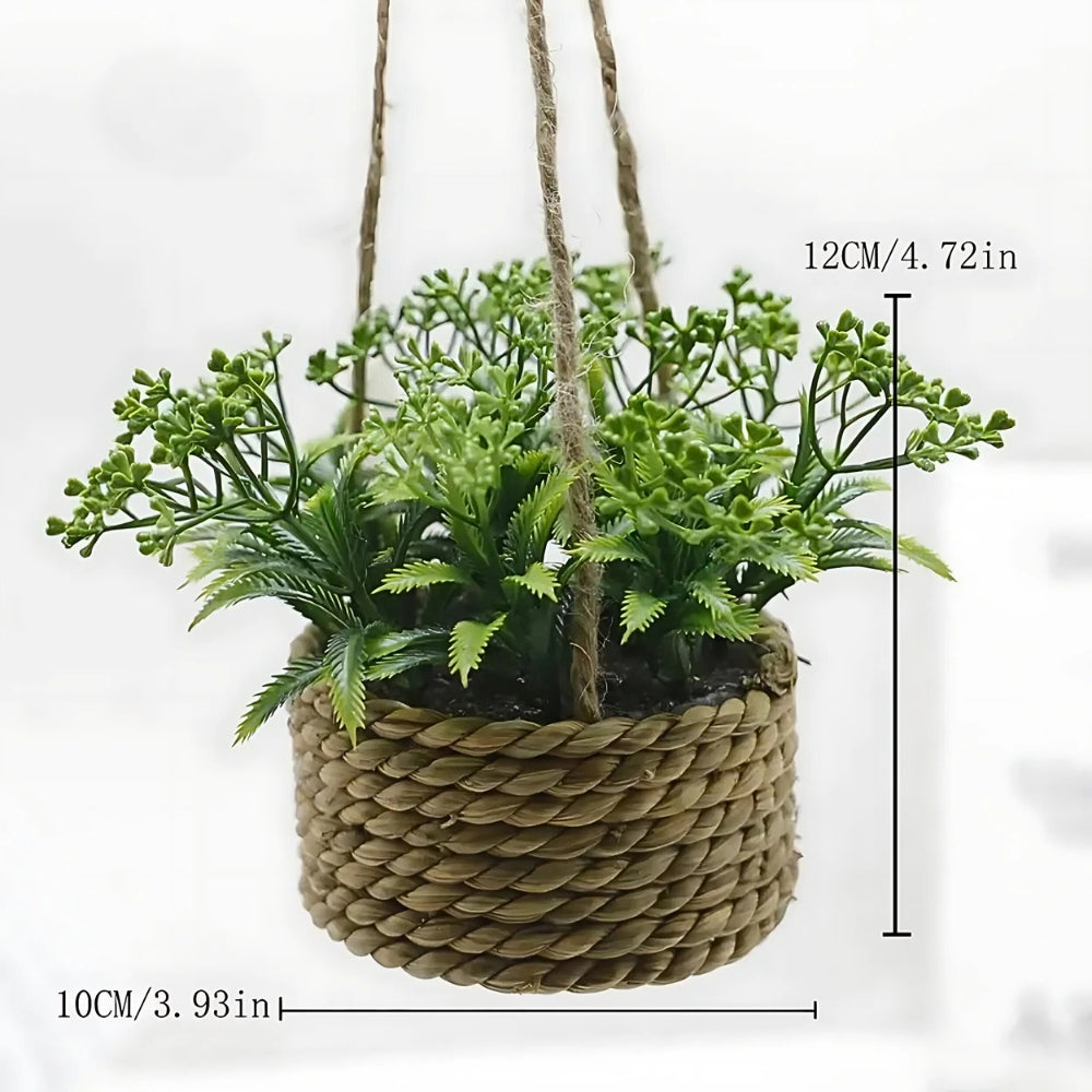 Happy Growers | Leafara Hanging Artificial Plant In Woven Basket Pot