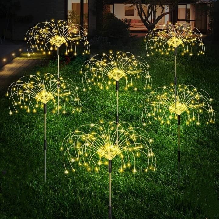 Solar-Powered Fiber-Optic Dandelion Garden Stake Lights With Waterproof LED Fireworks Effect