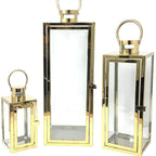 Stainless-Steel Glass Panel Rectangular Lanterns with Ring Handles and Hinged Door