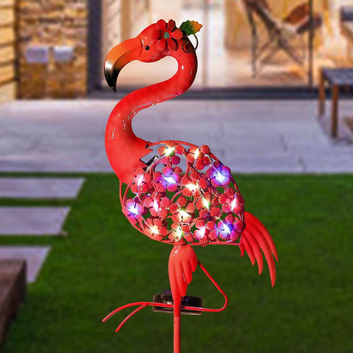 Decorative Metal Peacock Garden Stake Sculpture With Integrated LED Fairy Lights And Weatherproof Outdoor Stake