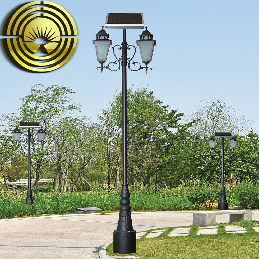 Vintage Dual-Lantern Solar Street Lamp Post With Decorative Scroll Arms And Dusk-To-Dawn Sensor