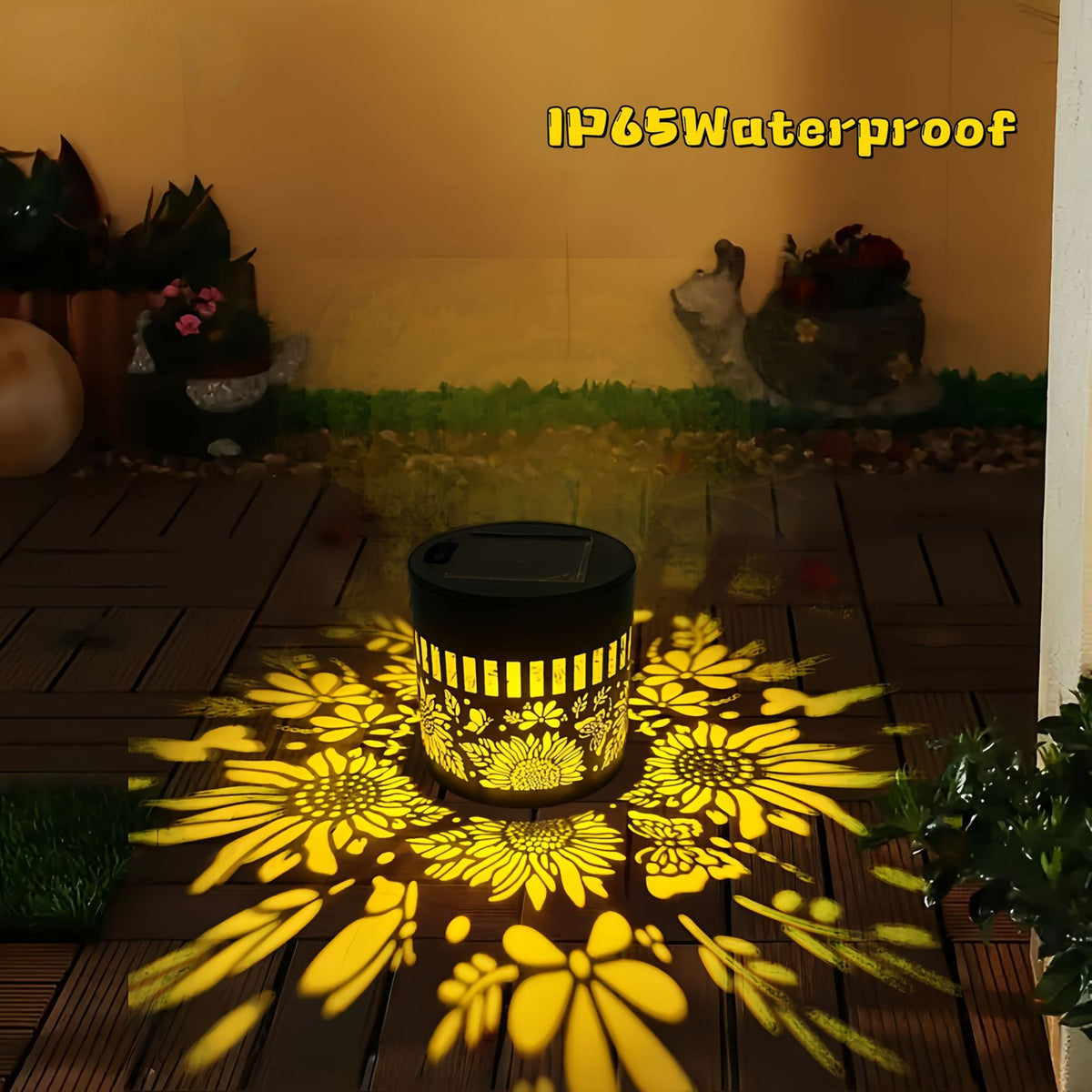 Solar Projection Garden Light With Decorative Floral Pattern And Dusk-To-Dawn Sensor