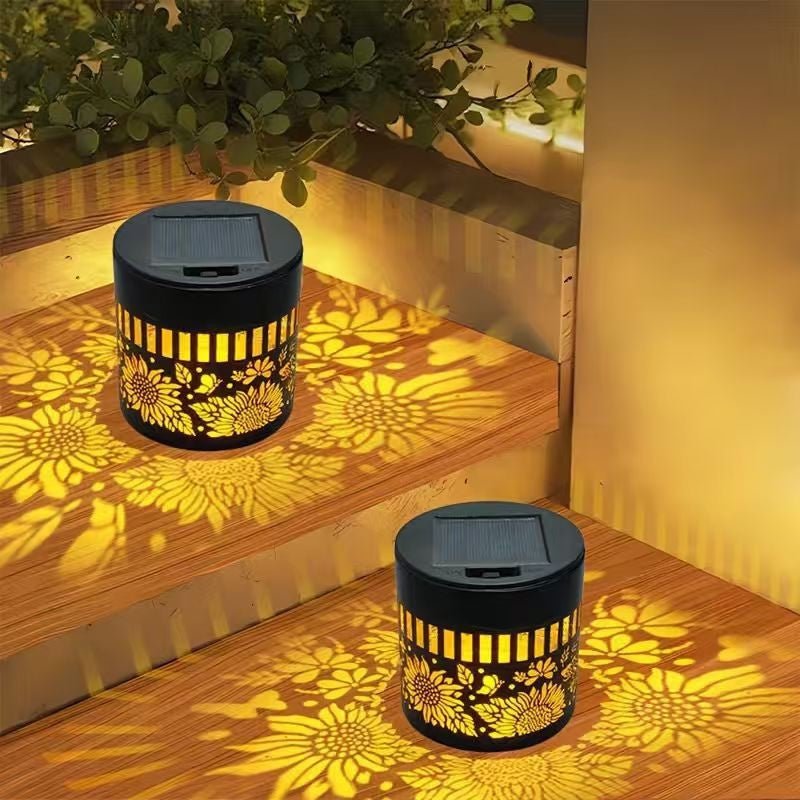 Outdoor Mandala Solar Projection Wall Lights With Patterned Metal Casing And Automatic Dusk-To-Dawn Sensor