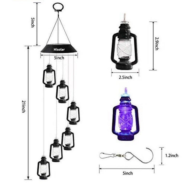 Solar-Powered Hanging Hummingbird LED Wind Chime With Color-Changing RGB Acrylic Birds And Weatherproof Top