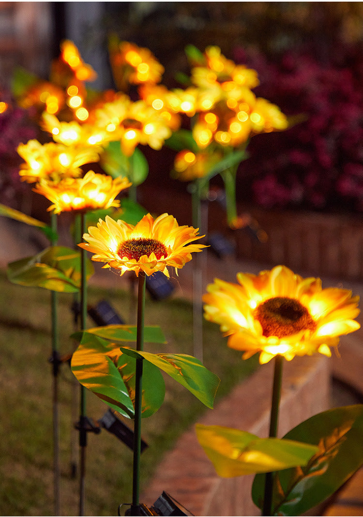 Solar-Powered Decorative Sunflower Garden Stake With Multi-Bloom LED Waterproof Panel