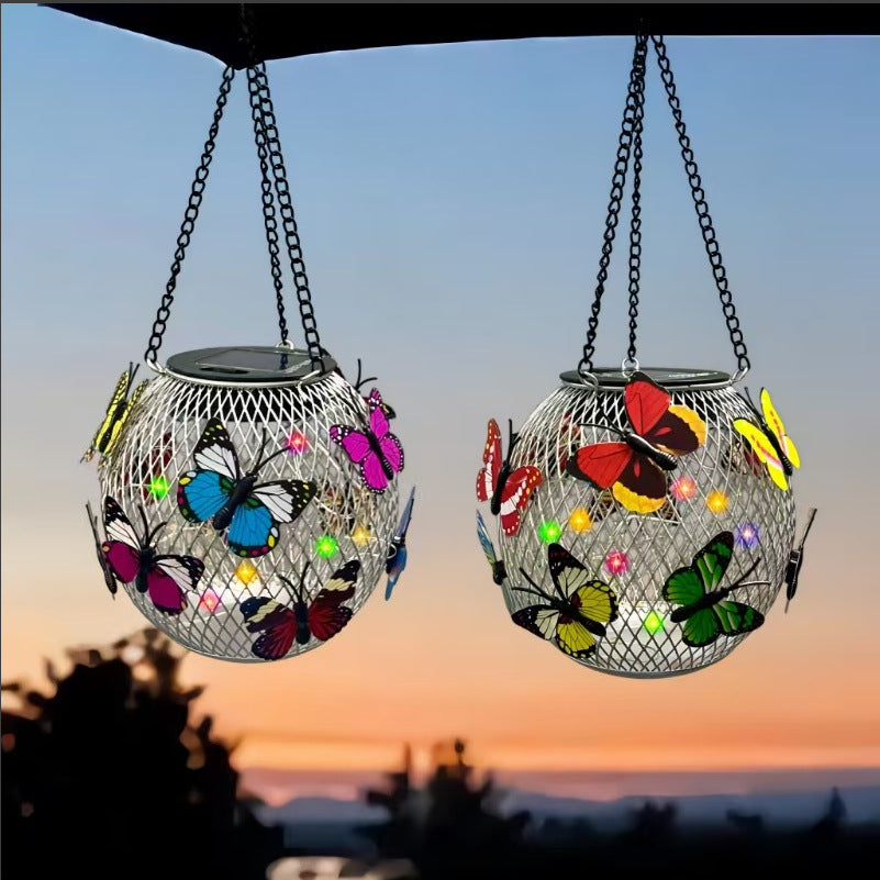 Solar Hanging Outdoor Lanterns With Vintage-Style LED Filament Bulb And Metal Cage Waterproof Suspension