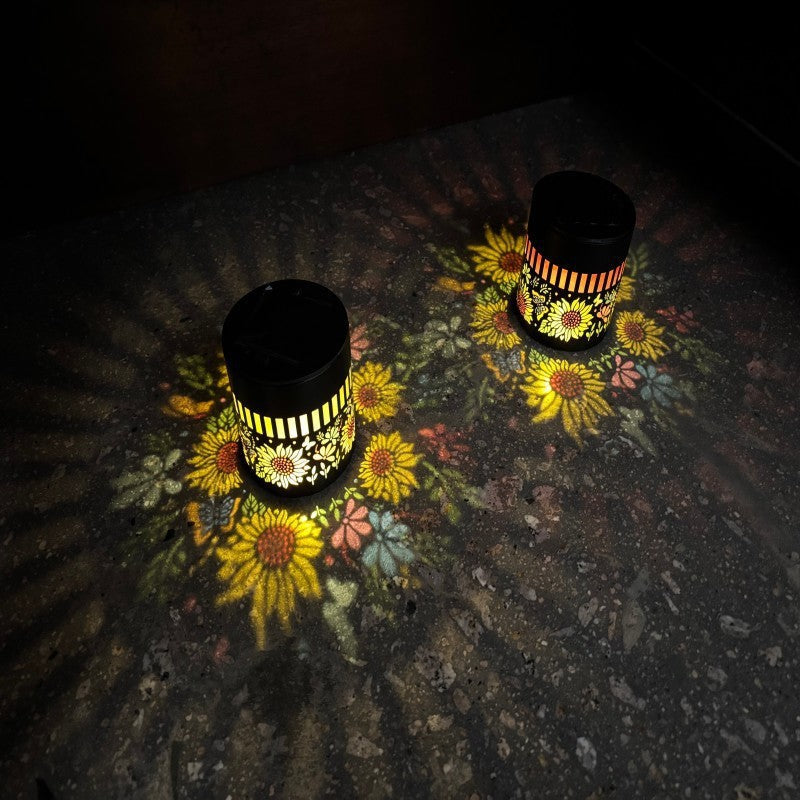 Outdoor Mandala Solar Projection Wall Lights With Patterned Metal Casing And Automatic Dusk-To-Dawn Sensor