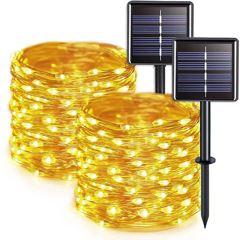 Outdoor Solar Waterproof Fairy String Lights With Dual Panel Stake And Memory Mode