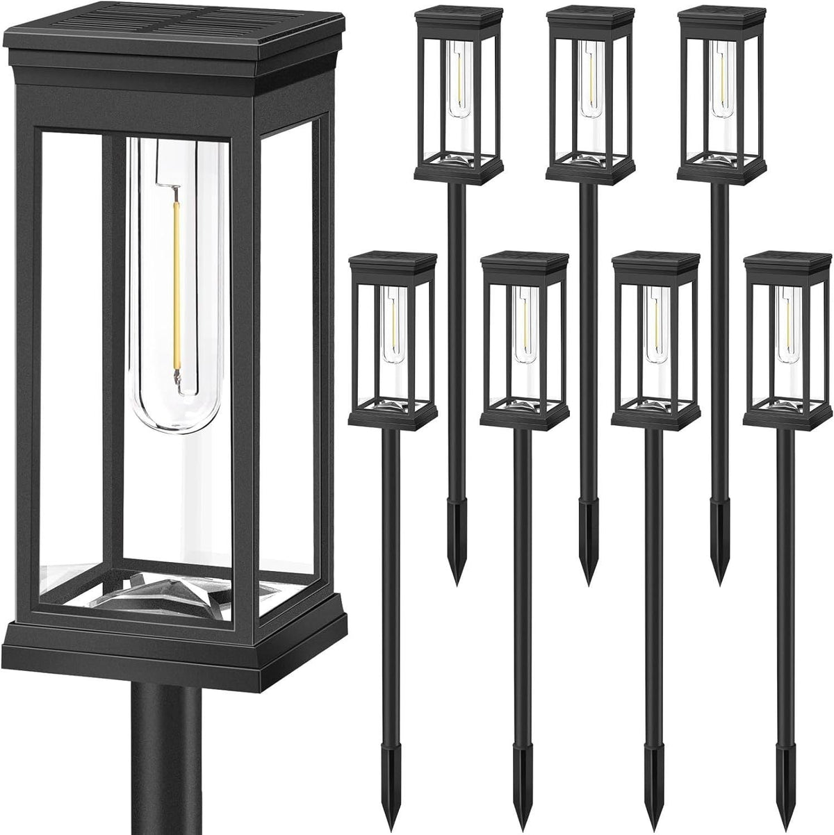 LED Garden Stake Lantern With Frosted Acrylic Panel And Weatherproof Metal Frame