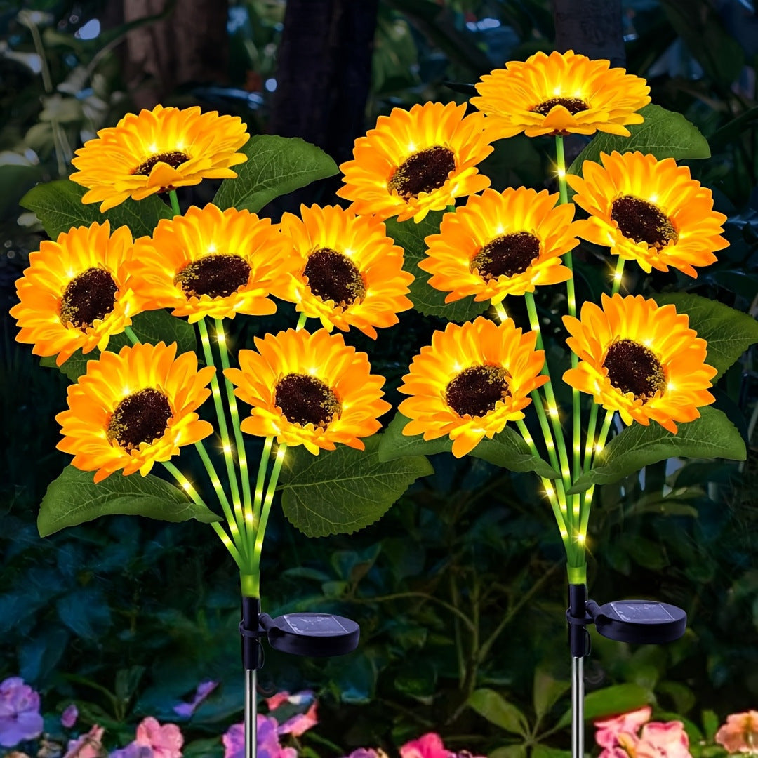 Solar-Powered Decorative Sunflower Garden Stake With Multi-Bloom LED Waterproof Panel