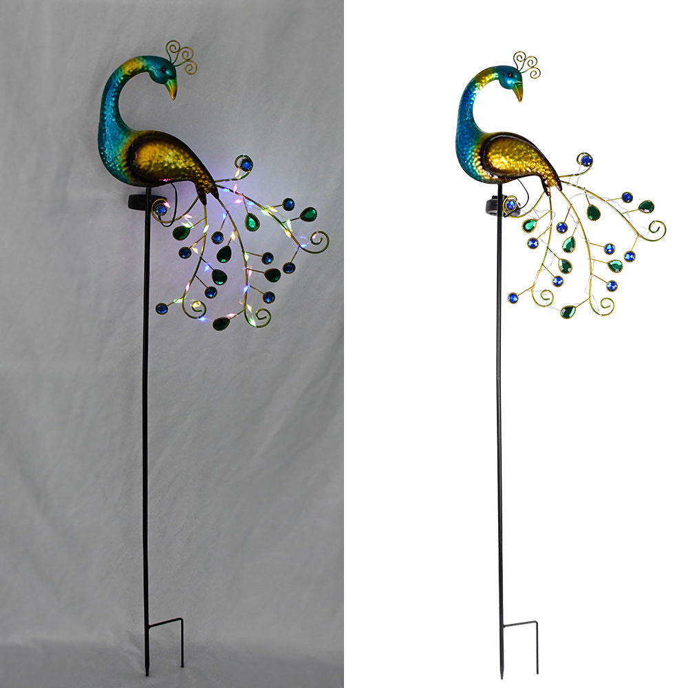 Decorative Metal Peacock Garden Stake Sculpture With Integrated LED Fairy Lights And Weatherproof Outdoor Stake