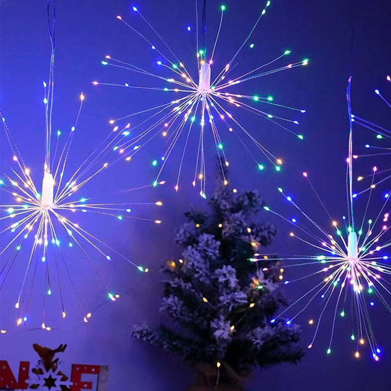 Solar-Powered Starburst Hanging LED Garden Lights With Waterproof Firework-Shaped Clusters And Automatic Dusk-To-Dawn Sensor