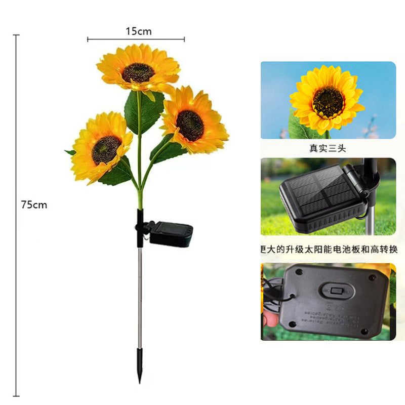 Solar-Powered Outdoor Garden Stake Lights With Realistic Sunflower Blooms And Waterproof Solar Controller