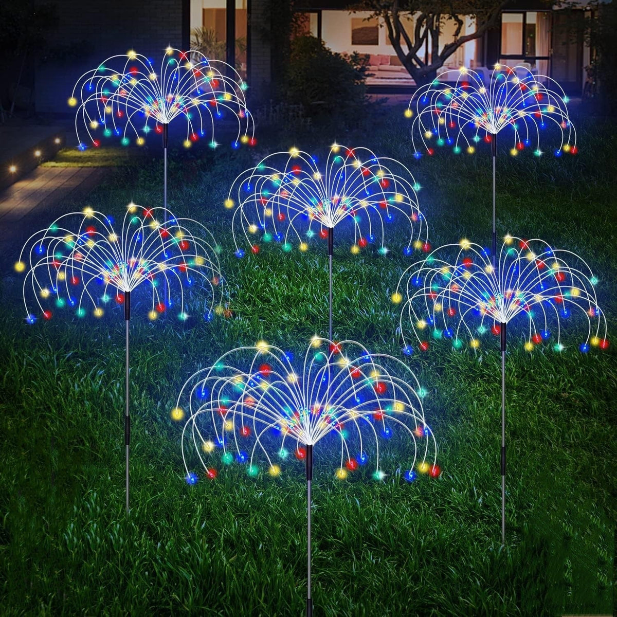 Solar-Powered Fiber-Optic Dandelion Garden Stake Lights With Waterproof LED Fireworks Effect