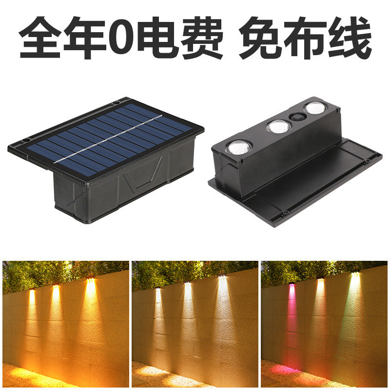 Outdoor Solar RGB Dual-Beam Wall Light With Integrated Photovoltaic Panel And Weather-Resistant Mounting Base