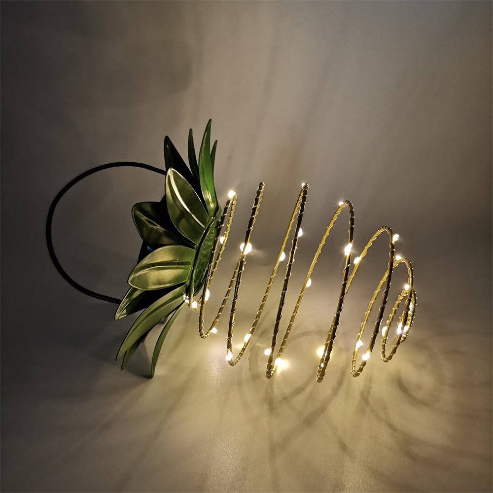 Spiral Pendant LED Hanging Planter Lamp With Faux Tropical Leaf Topper