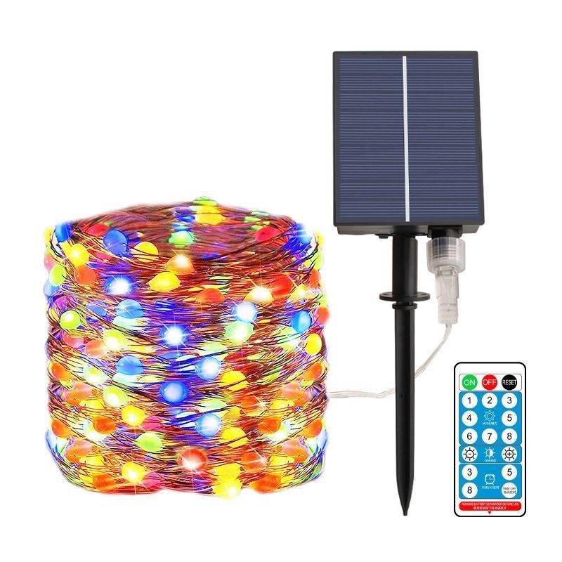 Outdoor Solar Waterproof Fairy String Lights With Dual Panel Stake And Memory Mode
