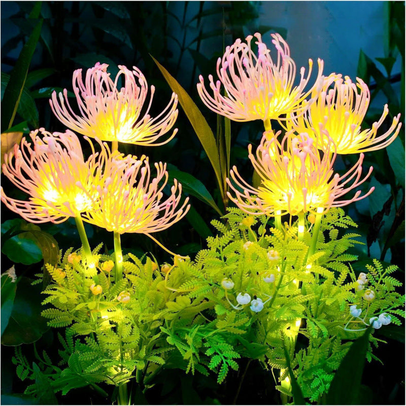 Solar LED Chrysanthemum Garden Stake Lights With Integrated Photovoltaic Panel Flexible Stem And Dusk-To-Dawn Sensor