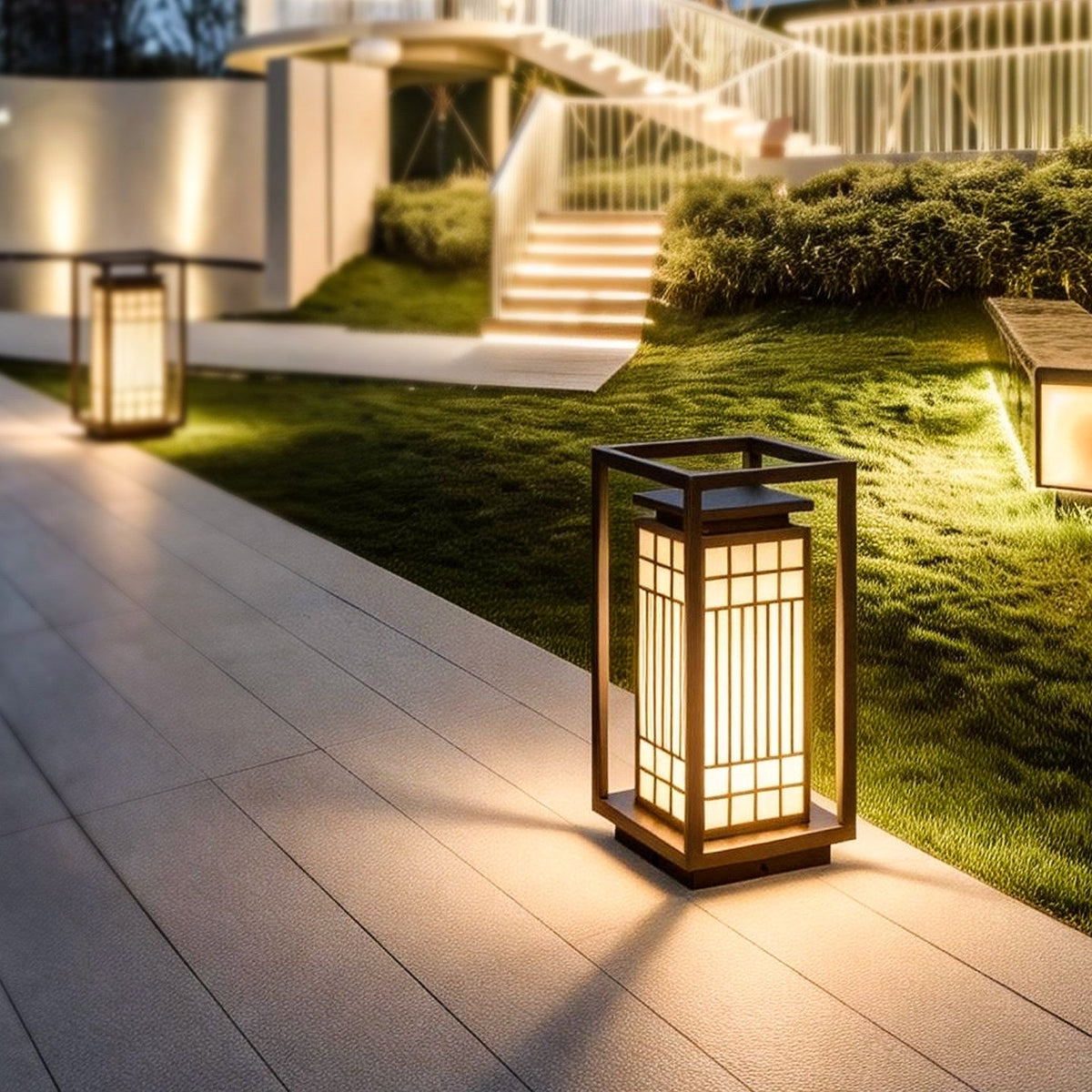 Japanese-Inspired LED Outdoor Lantern With Wooden Frame