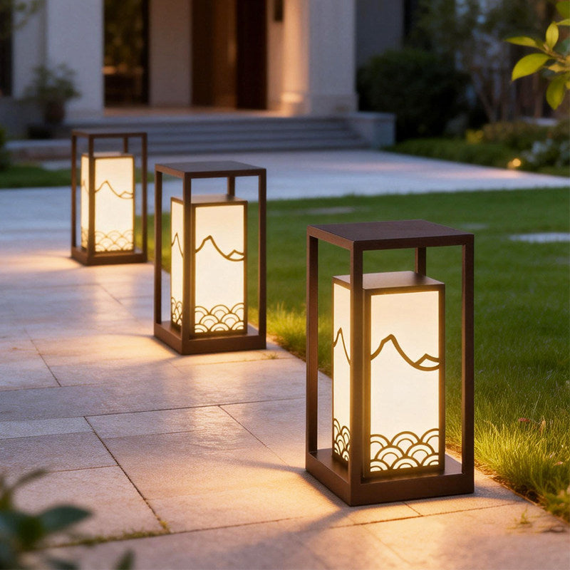 Japanese-Inspired LED Outdoor Lantern With Wooden Frame