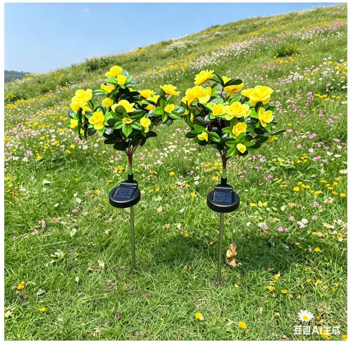Solar-Powered Realistic Camellia Floral Garden Stake Lights With Adjustable LED Heads And Stainless Steel Spike
