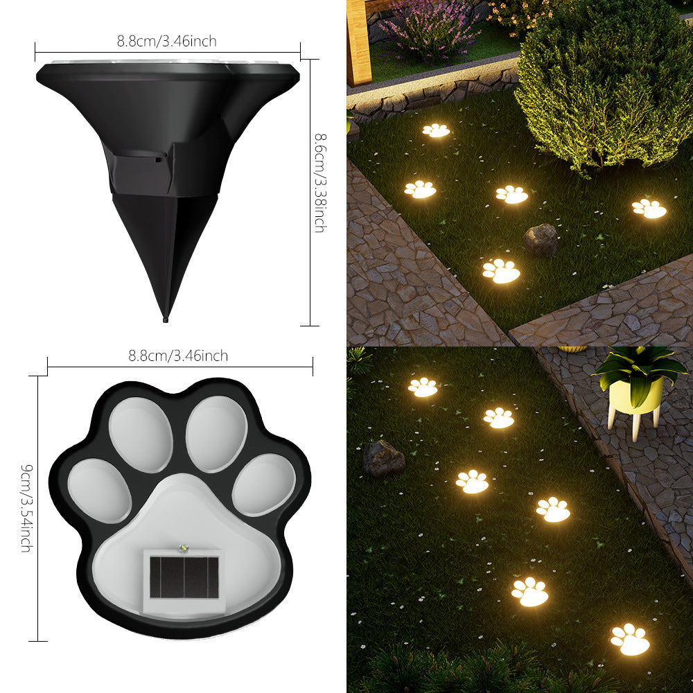 Paw Print Solar Garden Pathway Stake Lights With Integrated Panel And Ground Spike Mount