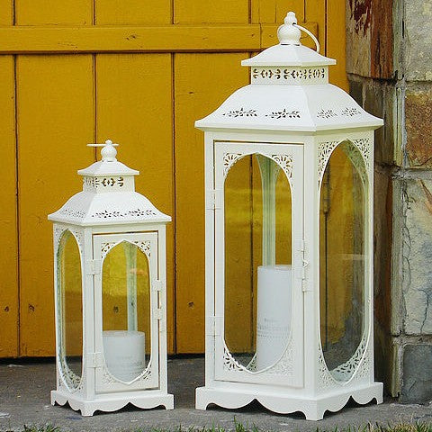 Decorative Vintage Style Metal and Glass Lantern Set with Hinged Door