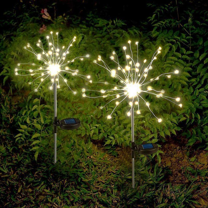 Solar-Powered LED Firework Garden Stake Lights With Sparkle Burst Design