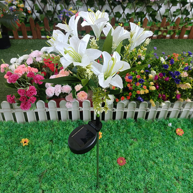 Solar Powered Artificial Lily Garden Stake Lights With Warm LED Fairy String